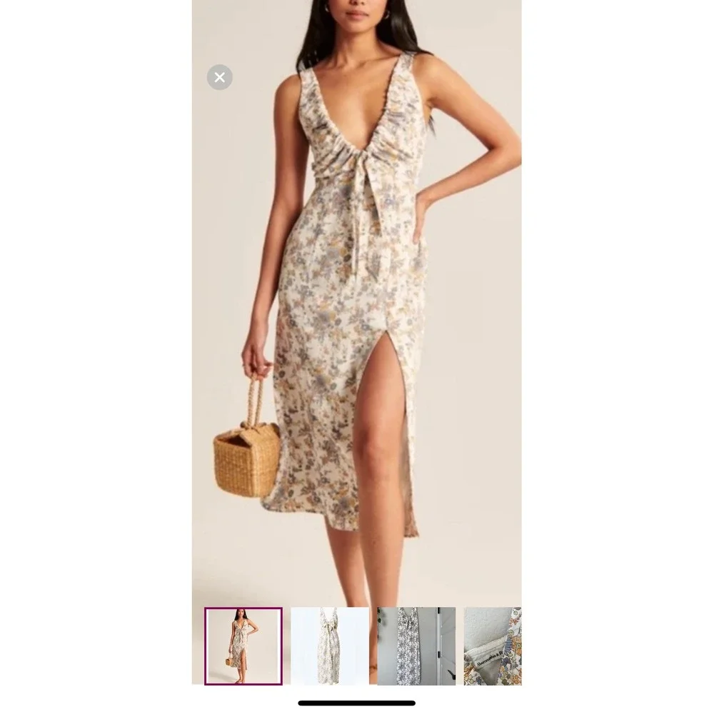 Abercrombie Fitch Floral Maxi Dress NWT Tie Front Womens XLT tall‎ leg slit
